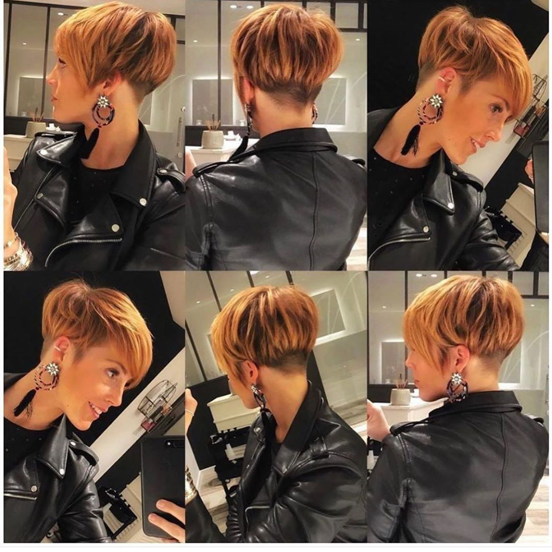 Pixie cut asimmetrico con rasatura alla nuca color ruggine