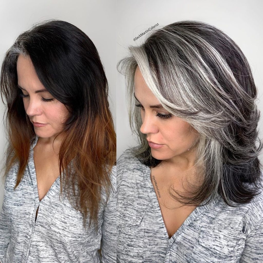 capelli con ciocche argentate